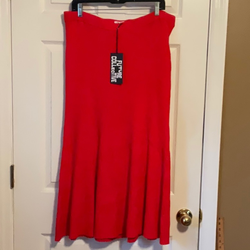 Future Collective Women’s Red Ribbed Knit Sweater Skirt Size X-Large NWT